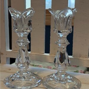 Clear Glass Tulip Candlestick Pair - Elegant Home Accent